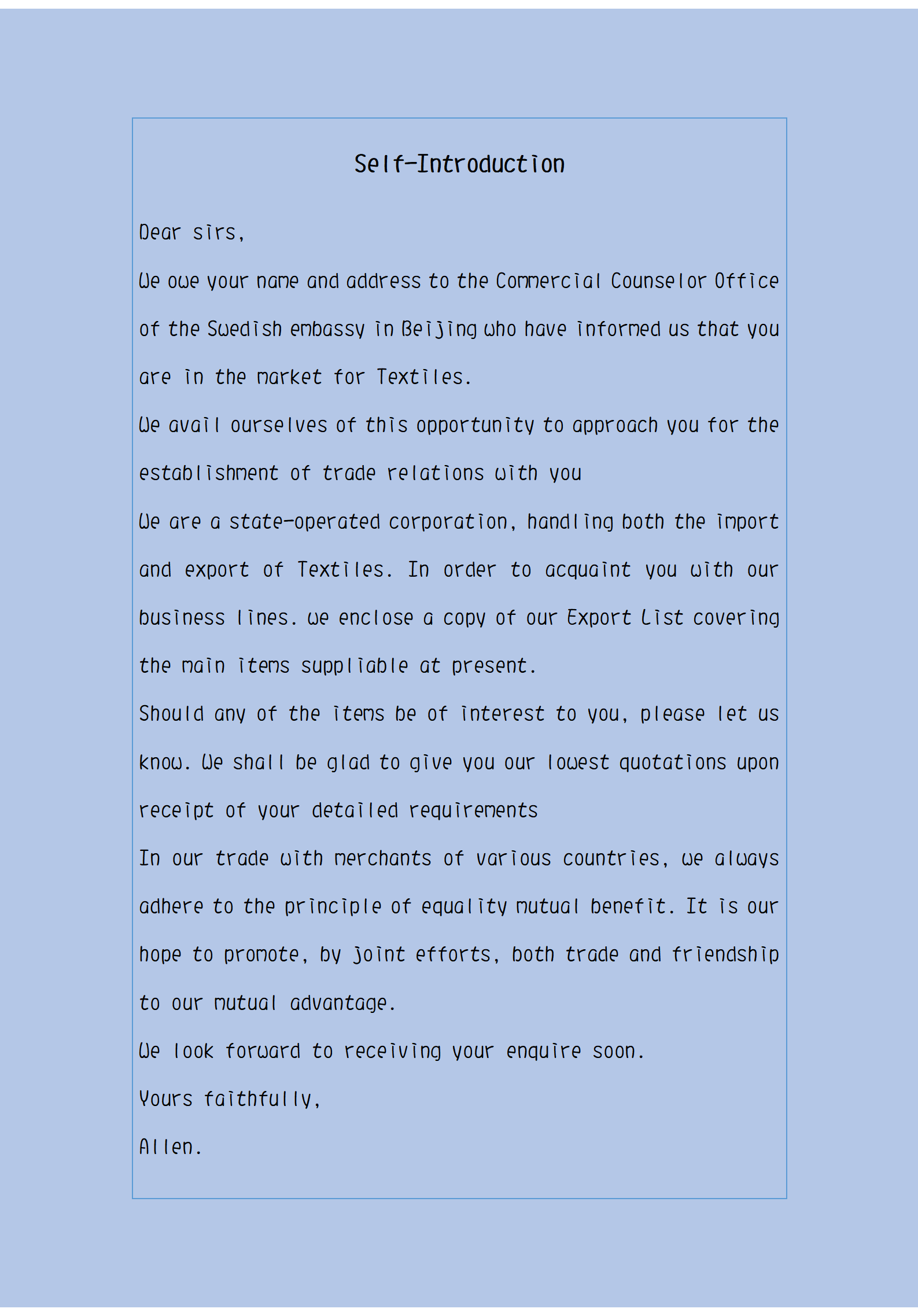 外貿開發信之自我介紹