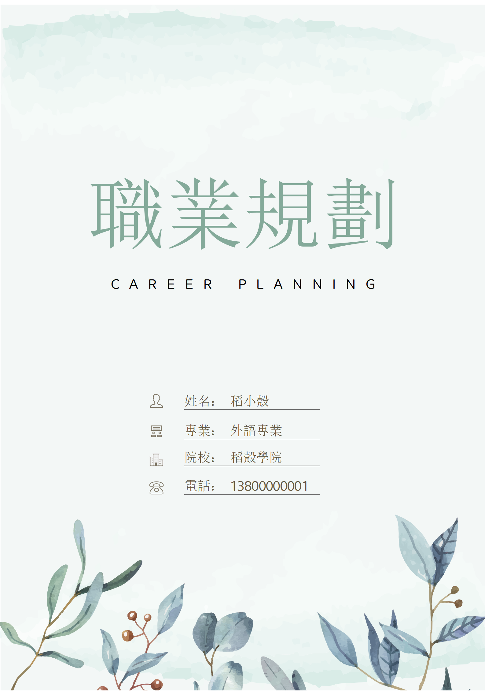 小清新大學生職業生涯規劃書